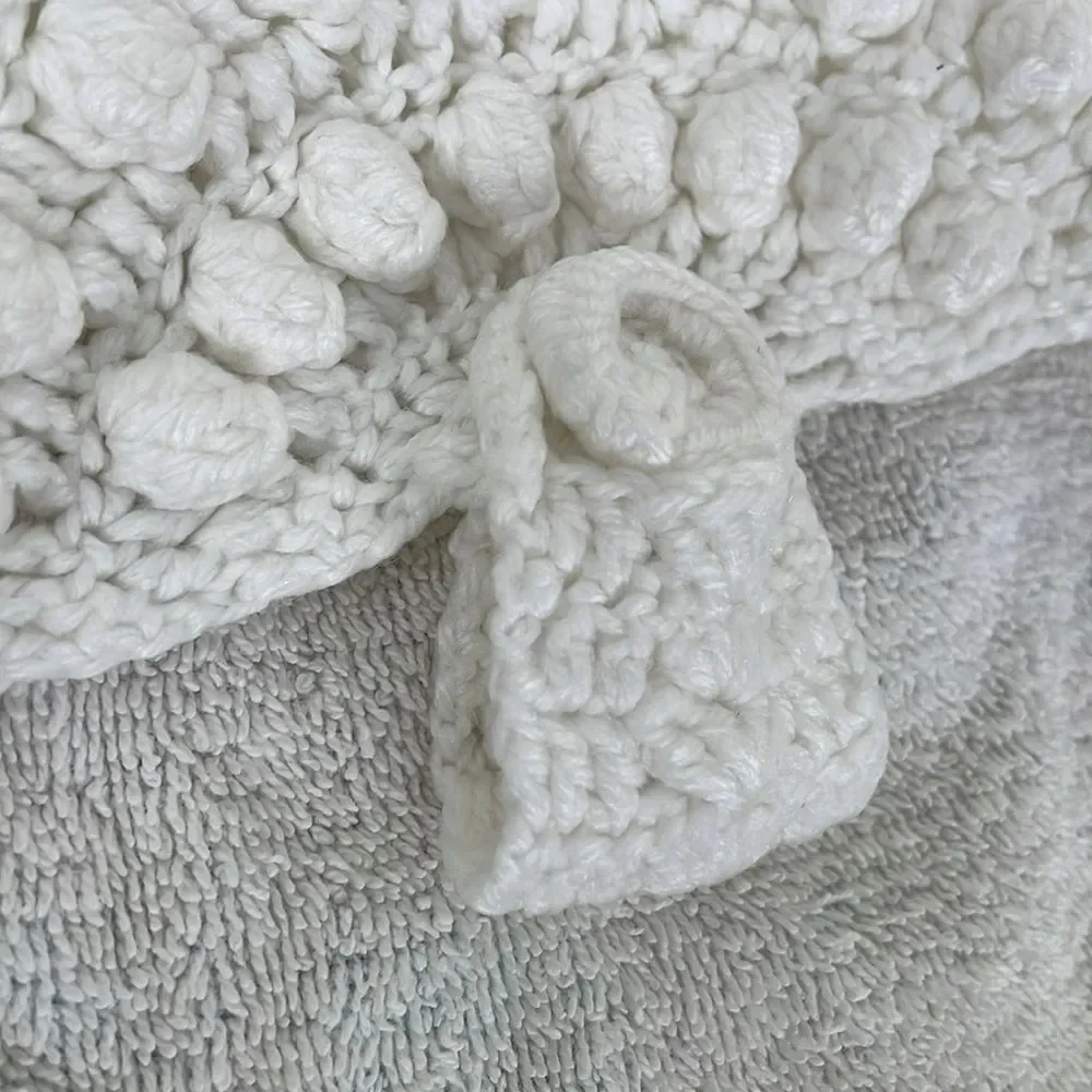 Vintage Tea Towel Crocheted Hanger Button Strawberry Basket White